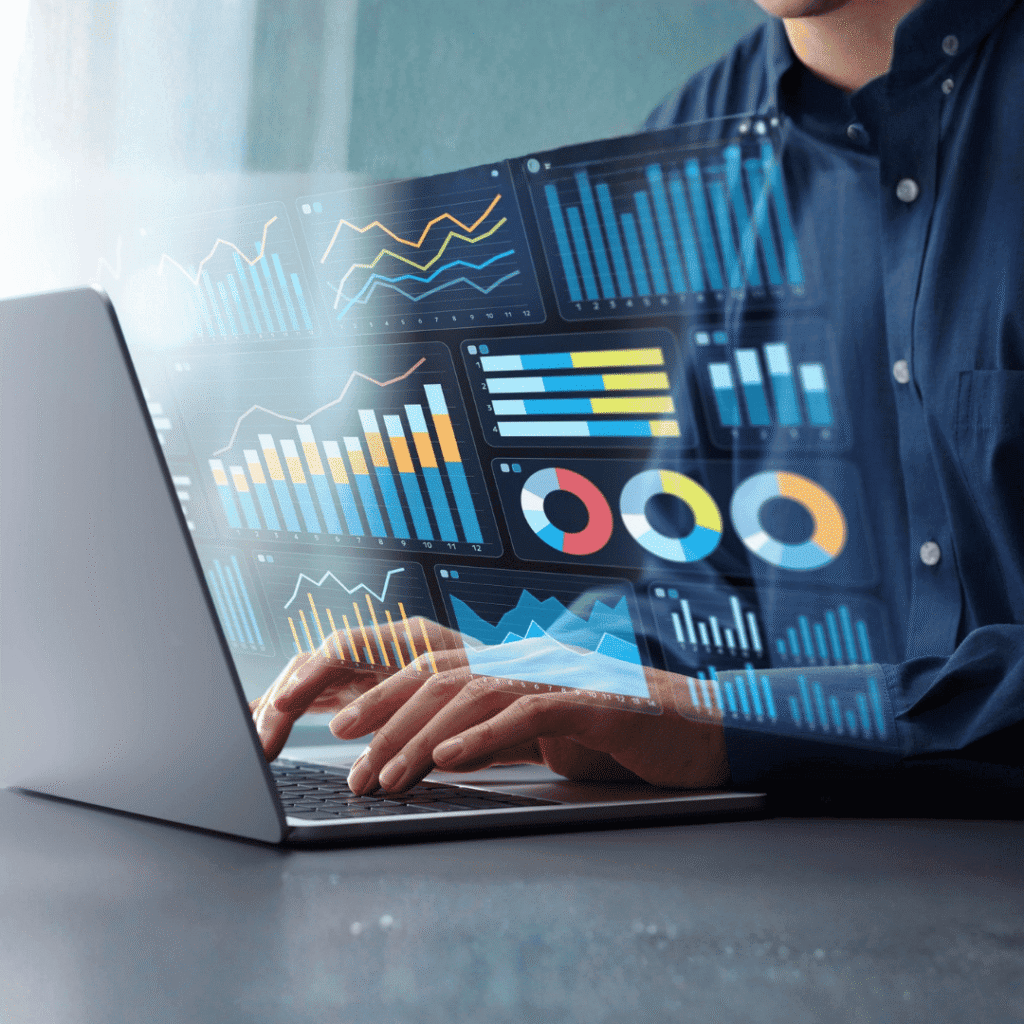 SEO analysis and reporting dashboard showing website traffic, keyword rankings, and performance metrics for a US digital marketing agency